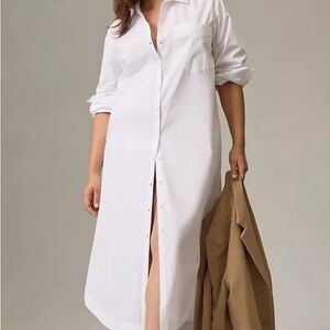 NWT Anthropologie Maeve Large White Soren Long Sleeve Shirt Dress Retail $148